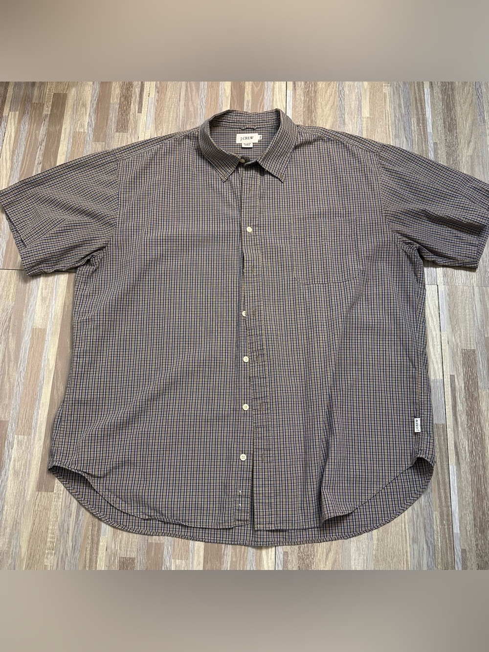 J. Crew Men’s Short-Sleeve Button-Down Shirt in Brown and Blue Check Size XXL